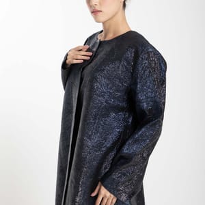 Front Open Black And Blue Shade Jacquard Abaya Front Open Black And Blue Shade Jacquard Abaya