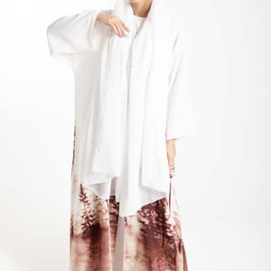 Self-Printed Abaya in White and Brown with Tree Shades