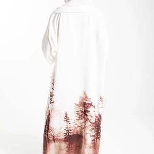 Self-Printed Abaya in White and Brown with Tree Shades