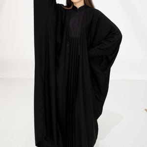 Elegant Black Nida Bisht with Lace Detailing Msquare Fashion - Women's Abayas 1