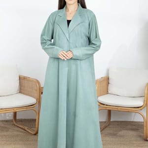 Green Suede Lapel Collar Abaya - Soft, Elegant, and Perfect for Winter