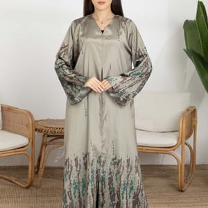 Brown Taffeta Printed Open Abaya - Effortless Elegance