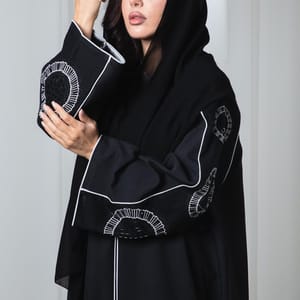 Black Phua Fabric Abaya with Thread Work Embroidery and Headscarf Msquare Fashion - Women's Abayas 1