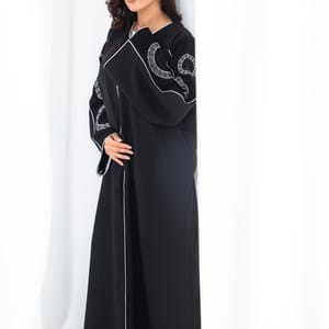 Black Phua Fabric Abaya with Thread Work Embroidery and Headscarf Msquare Fashion - Women's Abayas 2