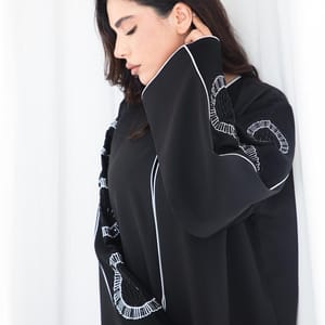 Black Phua Fabric Abaya with Thread Work Embroidery and Headscarf Msquare Fashion - Women's Abayas 3