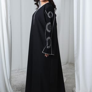 Black Phua Fabric Abaya with Thread Work Embroidery and Headscarf Msquare Fashion - Women's Abayas 4