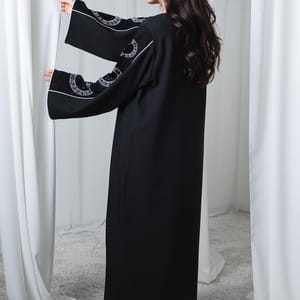Black Phua Fabric Abaya with Thread Work Embroidery and Headscarf Msquare Fashion - Women's Abayas 5