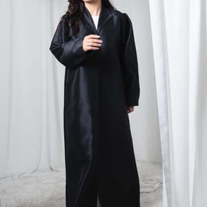 Black Victoria Satin Abaya with Puff Shoulders and Threadwork