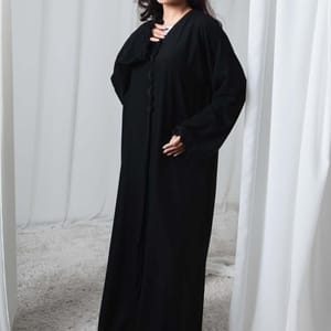 Timeless Black Nida Abaya with Subtle Trim Detail