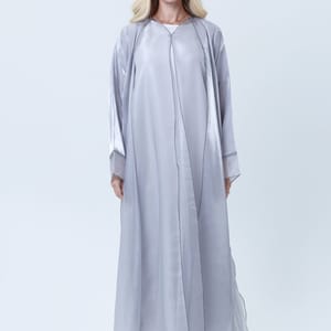 3 Piece Grey Organza Abaya Set