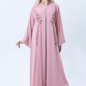 Pink Embroidered Abaya in Nida Fabric with Matching Sheila