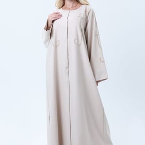 Beige Melange Hand Embroidered Abaya with Matching Headscarf