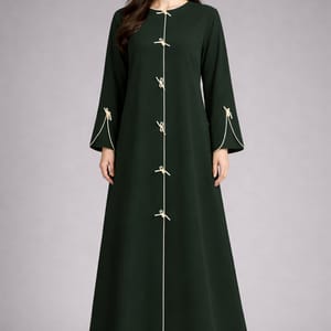 Green Korean Nida Abaya | Luxury Modest Wear with Contrast Piping