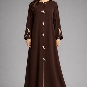 Brown Korean Nida Abaya | Luxury Modest Wear with Contrast Piping
