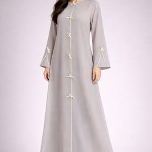 Grey Korean Nida Abaya | Luxury Modest Wear with Contrast Piping