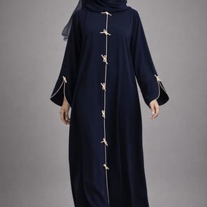 Blue Korean Nida Abaya | Luxury Modest Wear with Contrast Piping