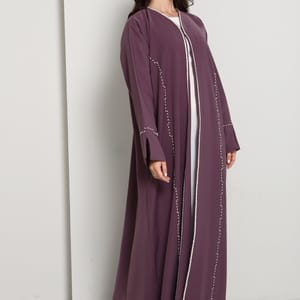 Elegant A-Line Abaya with Thread Work Detailing I Hand-Embellished | Premium Fabric Occasion Wear Msquare Fashion - Women's Abayas 2