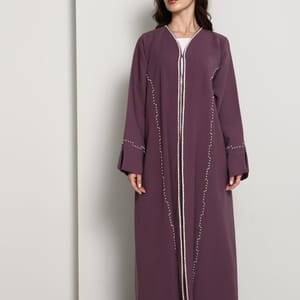 Elegant A-Line Abaya with Thread Work Detailing I Hand-Embellished | Premium Fabric Occasion Wear
