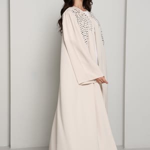 Modern Open Abaya with Silver Sequin Handwork | Premium Fabric Cream Edition Msquare Fashion - Women's Abayas 1