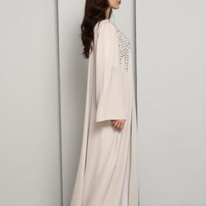 Modern Open Abaya with Silver Sequin Handwork | Premium Fabric Cream Edition Msquare Fashion - Women's Abayas 2