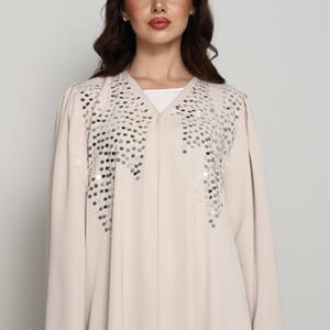 Modern Open Abaya with Silver Sequin Handwork | Premium Fabric Cream Edition Msquare Fashion - Women's Abayas 4