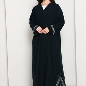 Deep Forest Green Open Front Luxury Abaya with Star Scatter Rhinestone Cuffs & Hem Msquare Fashion - Women's Abayas 1