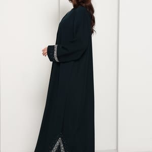 Deep Forest Green Open Front Luxury Abaya with Star Scatter Rhinestone Cuffs & Hem Msquare Fashion - Women's Abayas 2