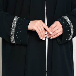 Deep Forest Green Open Front Luxury Abaya with Star Scatter Rhinestone Cuffs & Hem Msquare Fashion - Women's Abayas 4