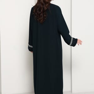 Deep Forest Green Open Front Luxury Abaya with Star Scatter Rhinestone Cuffs & Hem Msquare Fashion - Women's Abayas 5