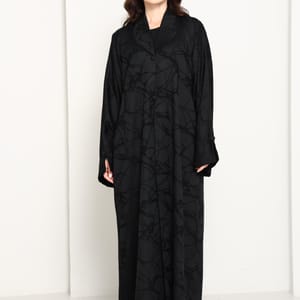 The Executive Jacquard – Structured Blazer-Collar Abaya in Jet Black