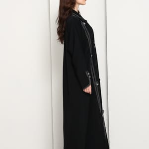 Jet Black Open Abaya with Tailored Lapel & Contrast Stitch Detailing Msquare Fashion - Women's Abayas 3