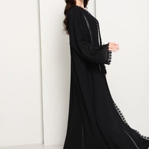 Black Open Abaya with Lace Sleeves & Front Panel Msquare Fashion - Women's Abayas 2