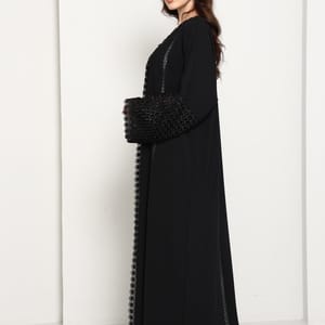 Black Open Abaya with Lace Sleeves & Front Panel Msquare Fashion - Women's Abayas 3