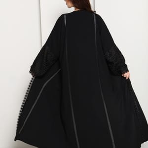 Black Open Abaya with Lace Sleeves & Front Panel Msquare Fashion - Women's Abayas 4
