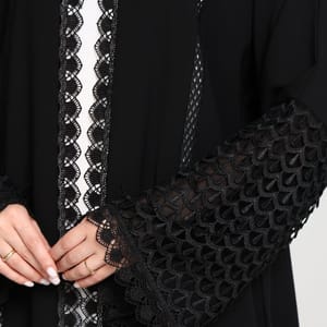 Black Open Abaya with Lace Sleeves & Front Panel Msquare Fashion - Women's Abayas 5