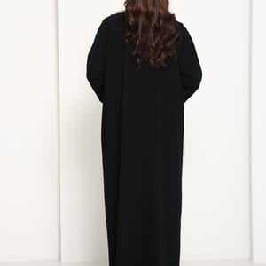 Black Open-Front Luxury Abaya with Tonal Lace Flower Embellishments Msquare Fashion - Women's Abayas 3