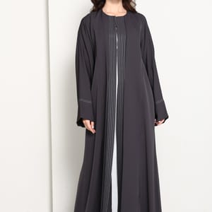 Charcoal Grey Abaya with Vertical Contrast Stitch Panel