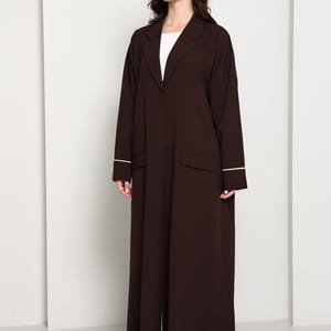 Dark Chocolate Blazer-Style Abaya I Open Front Abaya with Lapel Collar, Pockets & Piping Cuffs Msquare Fashion - Women's Abayas 1