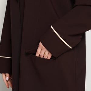 Dark Chocolate Blazer-Style Abaya I Open Front Abaya with Lapel Collar, Pockets & Piping Cuffs Msquare Fashion - Women's Abayas 3