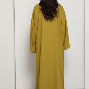 Olive Mustard Open Abaya with Subtle Stud Embellishment Msquare Fashion - Women's Abayas 4