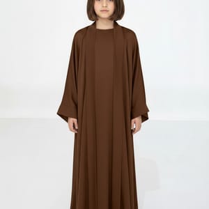 Brown Premium 3-Piece Kids Abaya Set - Lightweight Harir Maqsood Modest Wear for Girls
