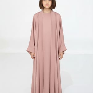 Pink Premium 3-Piece Kids Abaya Set - Lightweight Harir Maqsood Modest Wear for Girls