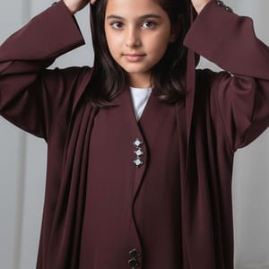 Kids Abaya With Sheila I Elegant Brown Barbie Crepe Modest Wear for Girls Msquare Fashion - Kids's Abayas 2