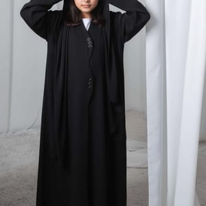 Kids Abaya With Sheila I Elegant Black Barbie Crepe Modest Wear for Girls