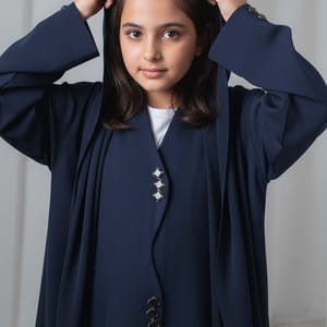 Kids Abaya With Sheila I Elegant Navy Blue Barbie Crepe Modest Wear for Girls Msquare Fashion - Kids's Abayas 1