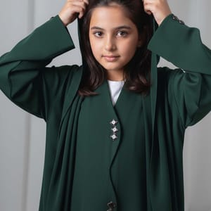 Kids Abaya With Sheila I Elegant Green Barbie Crepe Modest Wear for Girls Msquare Fashion - Kids's Abayas 1