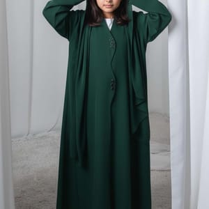 Kids Abaya With Sheila I Elegant Green Barbie Crepe Modest Wear for Girls
