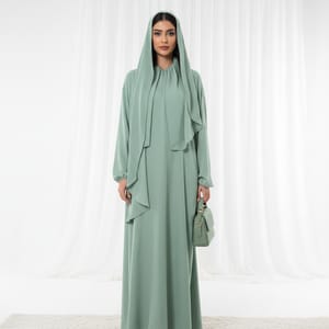 Harir Maqsood Green Prayer Abaya I Attached Hijab Design