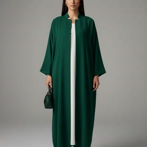 Signature Korean Nida Forest Green Open Abaya Minimalist High-Neck Design