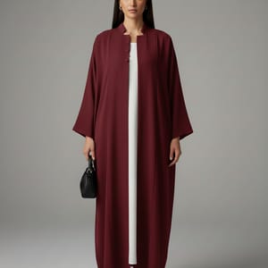 Signature Korean Nida Maroon Open Abaya Minimalist High-Neck Design